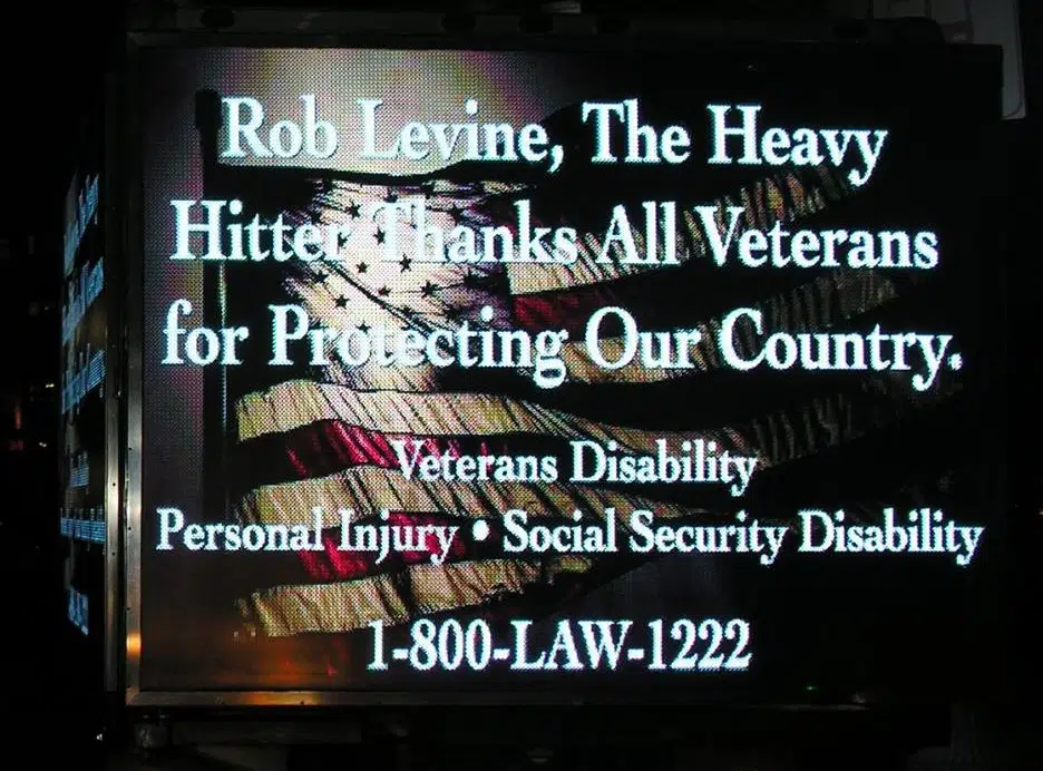 Photo of Rob Levine Law's information targeting veterans at an event