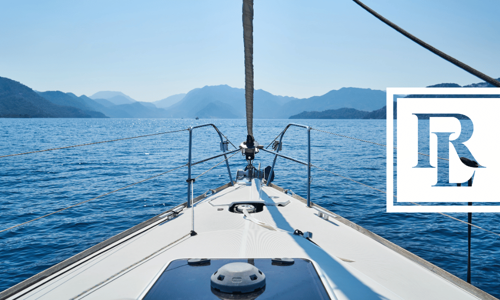 Front stern of a boat over blue waters