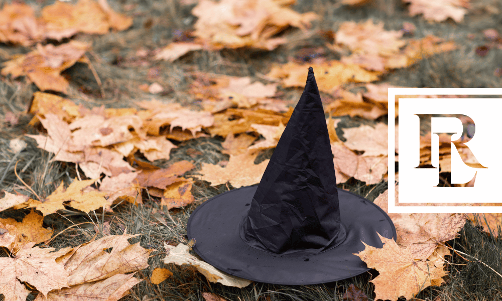 Witches hat on leaves covered ground