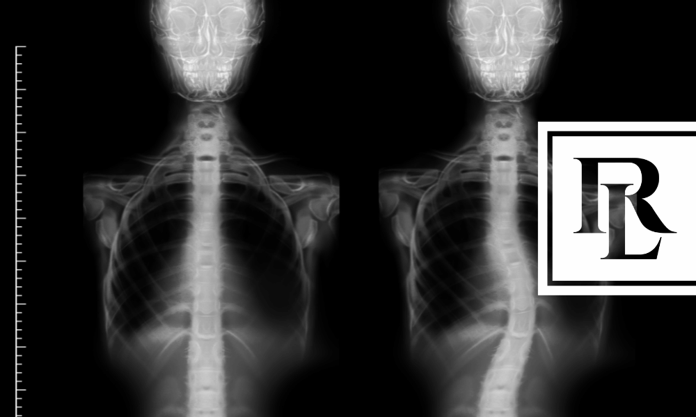 X-ray of body showing normal spine and spine with scoliosis