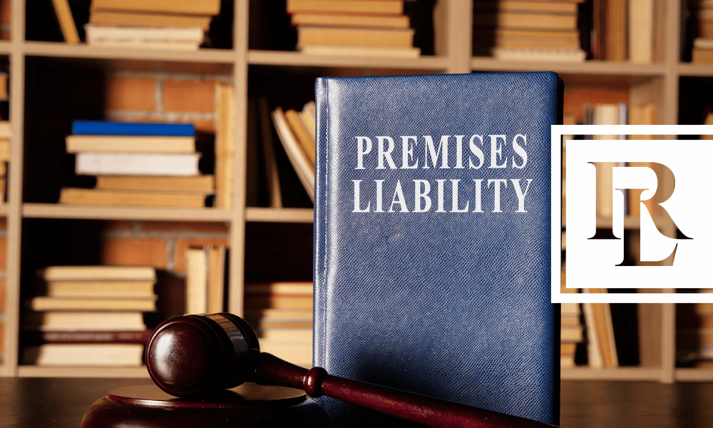 Folder that says "Premises Liability" in front of a bookshelf