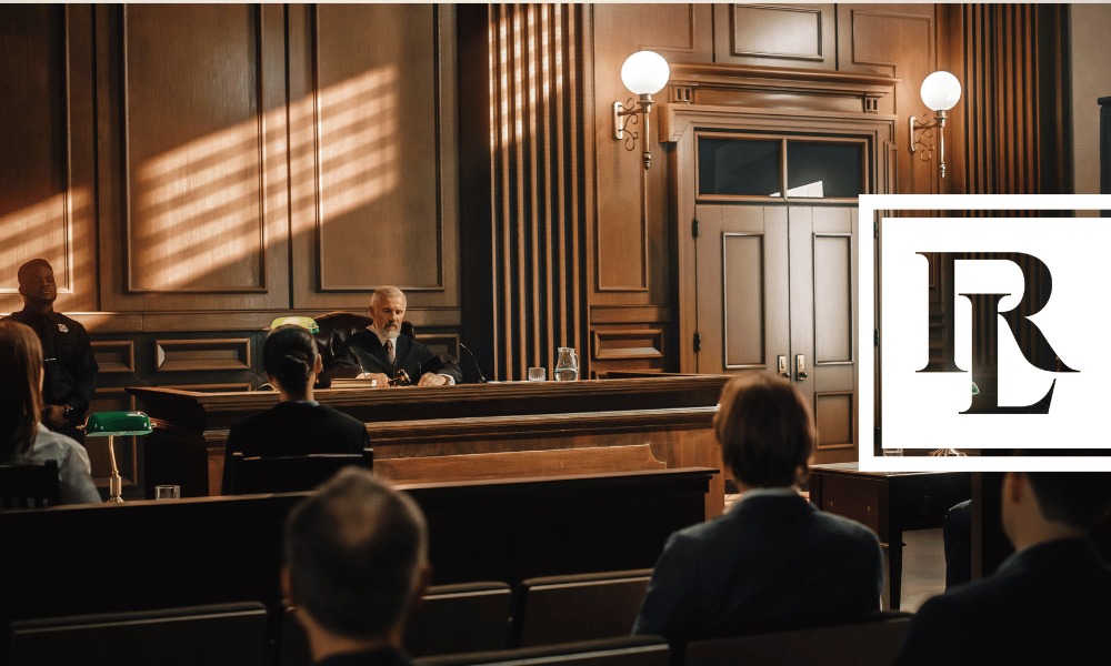 Jude in federal court sitting in front of attorneys in court room