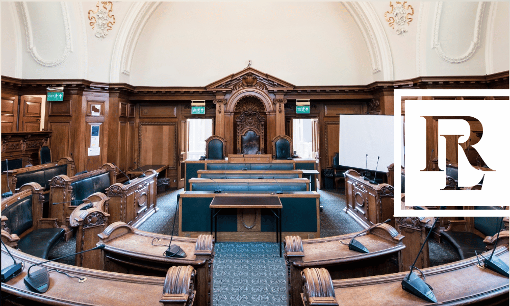 Wide view of a court room