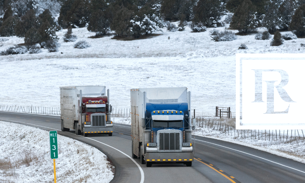 Trucks driving on wintery roads