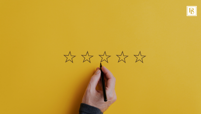 person filling out a review