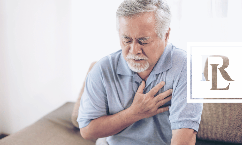 An elderly man having a heart attack.