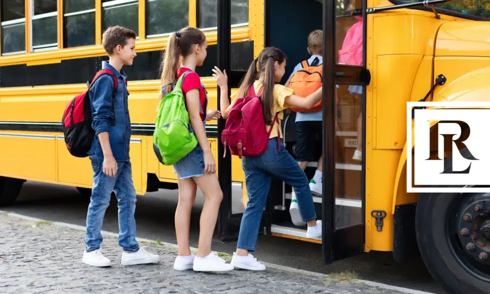 Children boarding a school bus