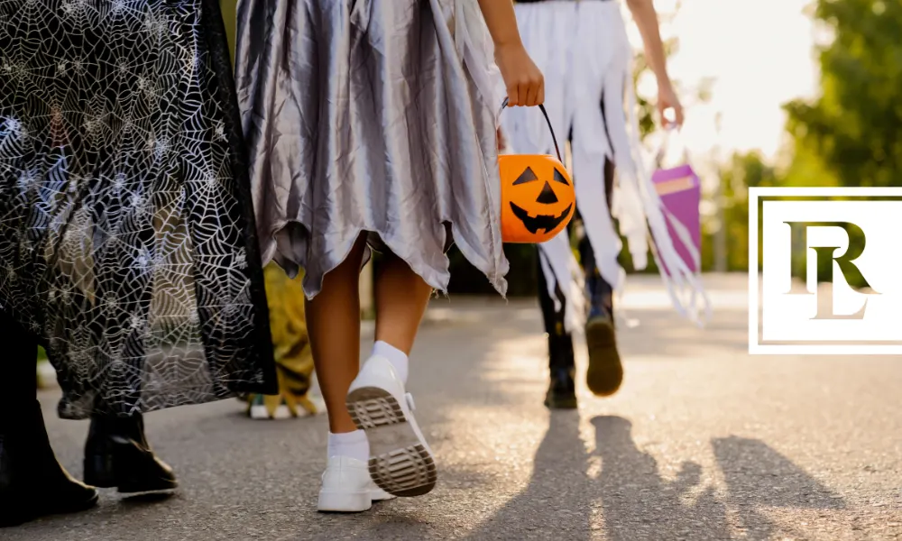 Children dressed in Halloween costumers trick or treating