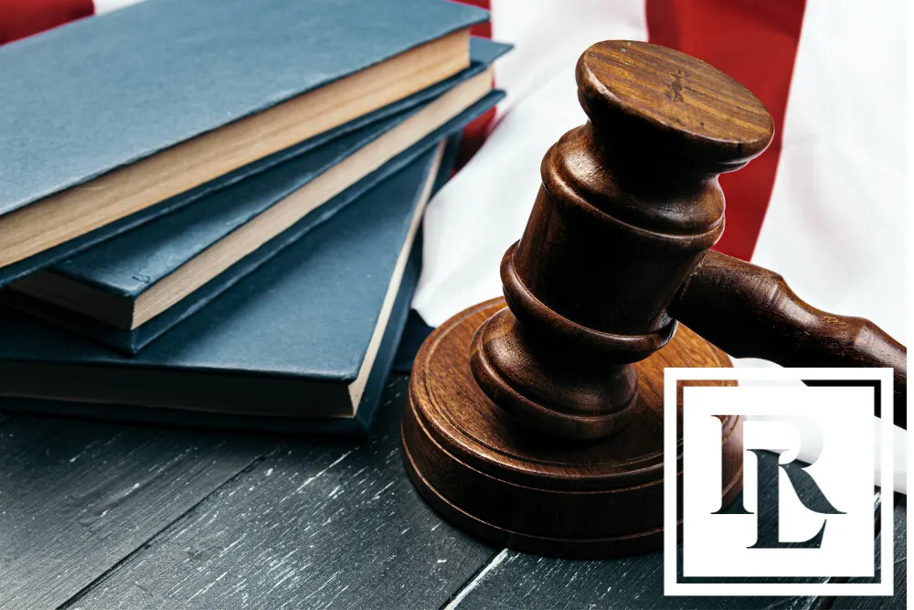 Gavel with books and an American flag