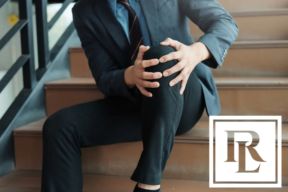 Man grabbing his knee after falling on stairs